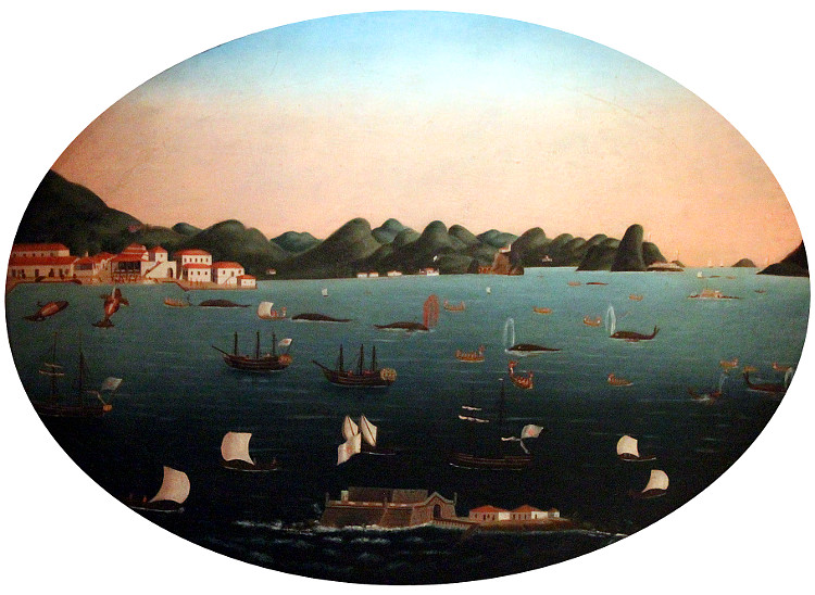 Pesca da baleia na Baía de Guanabara, de Leandro Joaquim, séc. XVIII (Coleção do Museu Histórico Nacional, RJ)